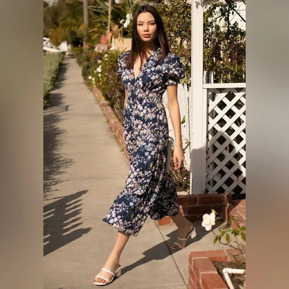MODCLOTH x HUTCH NWOT Floral So‎ Exceptional Wide Leg Jumpsuit in Navy - Picture 4 of 8